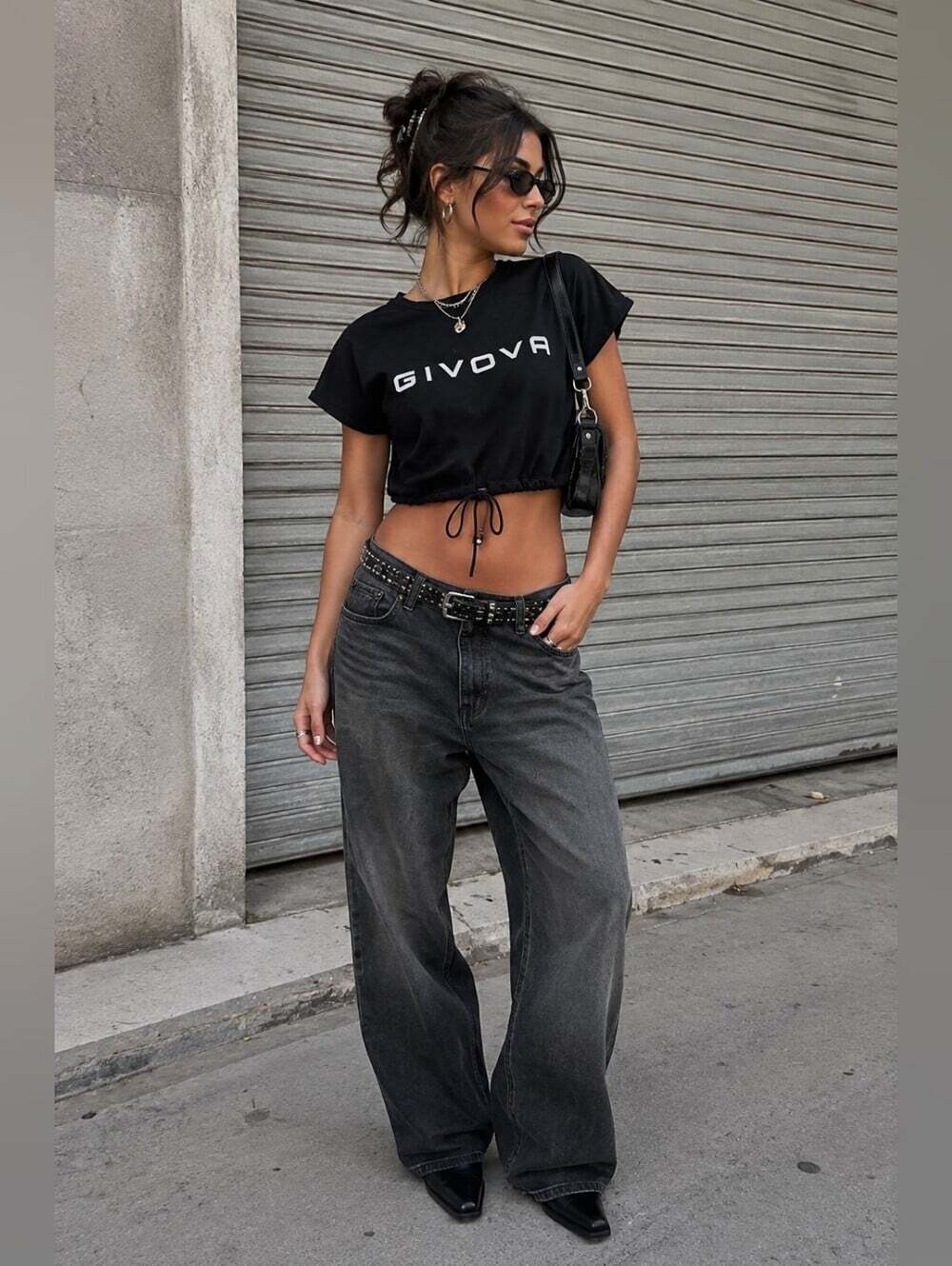 Givova Black Cropped Drawstring T Shirt Y2K Sporty Streetwear Small